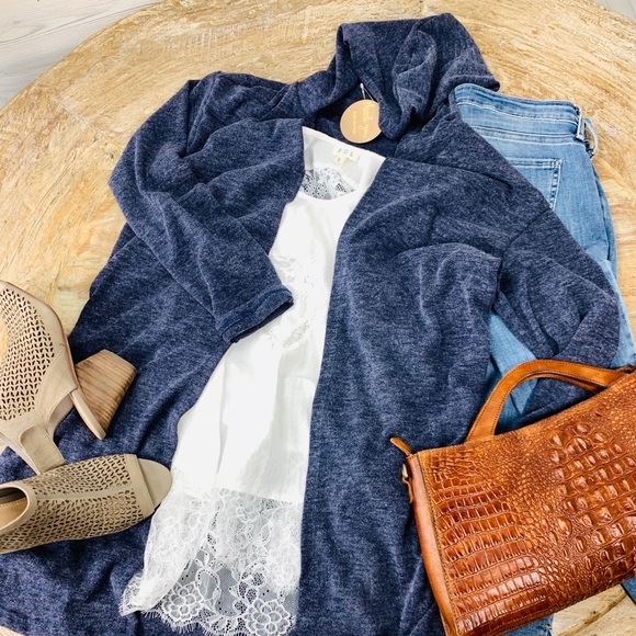 Navy Hooded Pocketed Cardigan - Picture 5 of 5